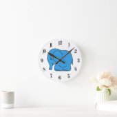 青おもしろいい象を縦縫いする ラウンド壁時計 (ホーム)