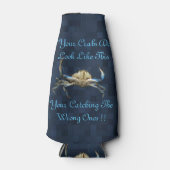 青おもしろいでカニのロゴを引く ボトルクーラー (正面)