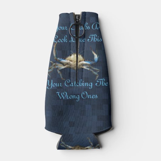 青おもしろいでカニのロゴを引く ボトルクーラー (裏面)