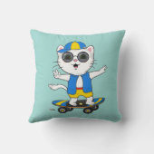 青おもしろいと黄色のTシャツを着たスケーター猫 クッション (裏面)