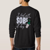 青おもしろいナース2面タイポグラフィ酸素SOB スウェットシャツ (裏面)