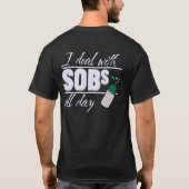 青おもしろいナース2面タイポグラフィ酸素SOB Tシャツ (裏面)