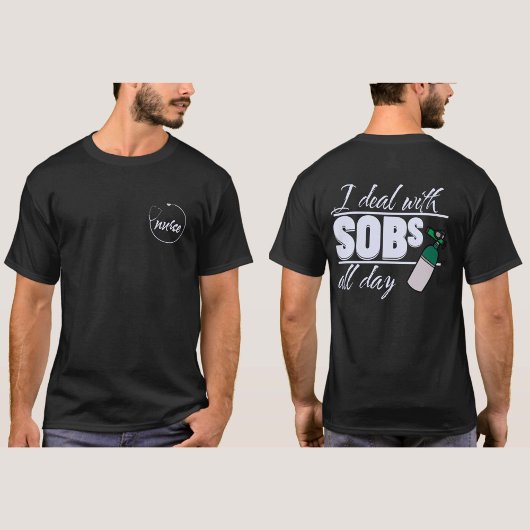 青おもしろいナース2面タイポグラフィ酸素SOB Tシャツ