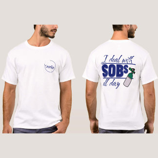 青おもしろいナース2面タイポグラフィ酸素SOB Tシャツ