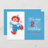 青おもしろいピエロ誕生日の招待状 インビテーションポストカード (正面/裏面)