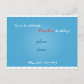 青おもしろいピエロ誕生日の招待状 インビテーションポストカード (裏面)