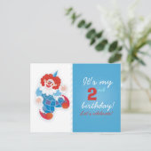 青おもしろいピエロ誕生日の招待状 インビテーションポストカード (スタンド正面)