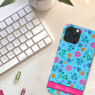 青おもしろいフローラ春パターかわいらしン名 iPhone 13 PRO MAXケース