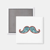 青おもしろい口ひげグリッター マグネット (正面/裏面)