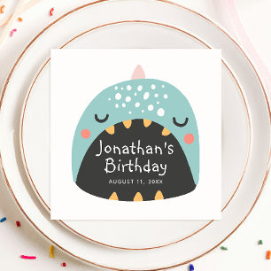 青おもしろい恐竜。キッズディノモンスターバースデー スタンダードカクテルナプキン