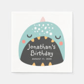 青おもしろい恐竜。キッズディノモンスターバースデー スタンダードカクテルナプキン (正面)