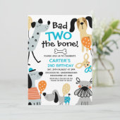 青おもしろい悪い2つのボーンドッグ2歳の誕生日 招待状 (スタンド正面)