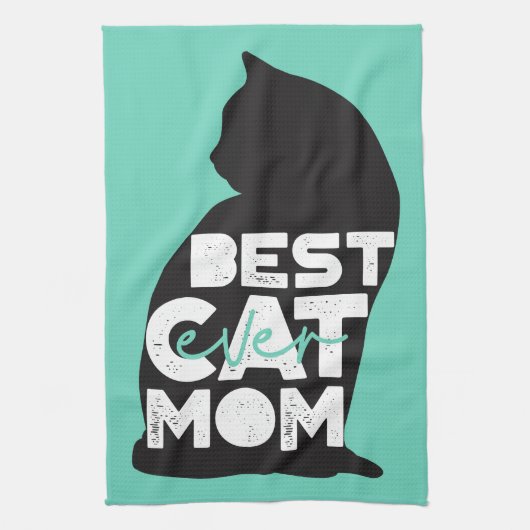 青おもしろい母の日の猫マ最高のマ キッチンタオル (縦)