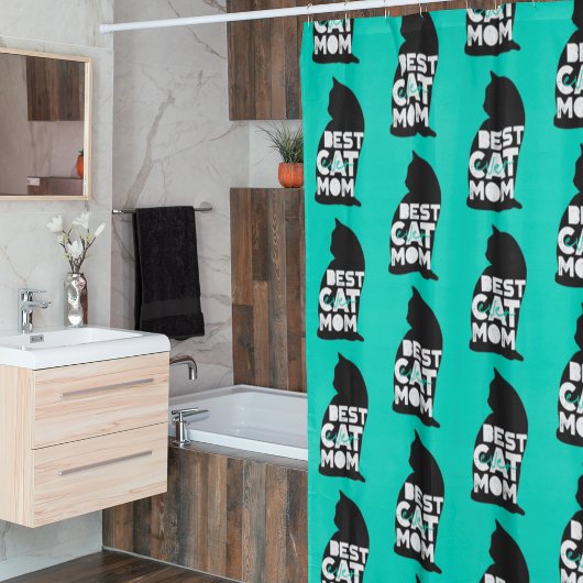 青おもしろい母の日の猫マ最高のマ シャワーカーテン
