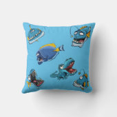 青おもしろい海モンスターフィッシュサメ子供の枕夜 クッション (裏面)
