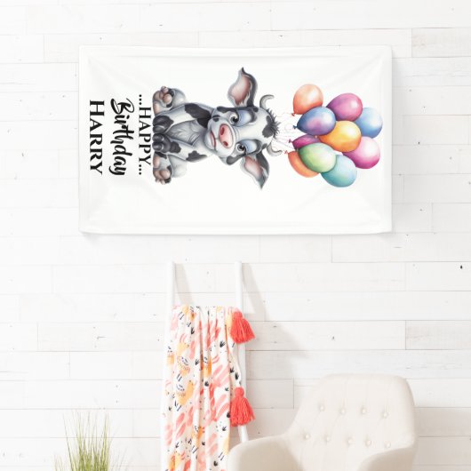 青おもしろい牛の旗 横断幕 (インサイチュ)