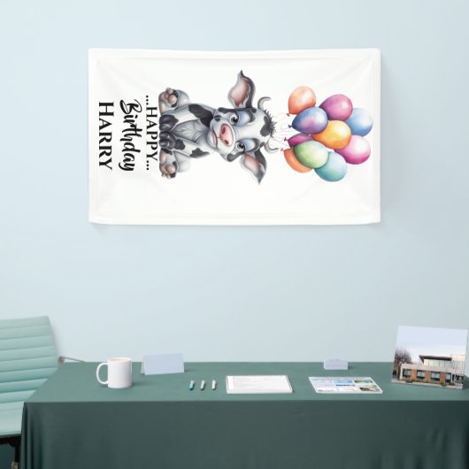 青おもしろい牛の旗 横断幕 (トレードショー)