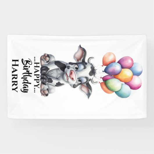 青おもしろい牛の旗 横断幕 (横)