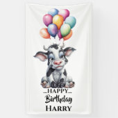 青おもしろい牛の旗 横断幕 (縦)