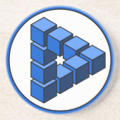 青おもしろい白黒不可能三角形ブロック コースター (正面)