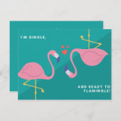 青おもしろい緑フラミンゴ ポストカード (正面/裏面)