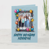 青おもしろい色の写真カスタム誕生日カードグループチーム カード (正面)