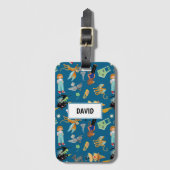 青おもしろい色の子どもキャラクター ラゲッジタグ (正面縦)