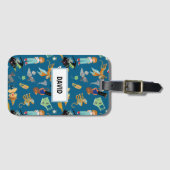 青おもしろい色の子どもキャラクター ラゲッジタグ (正面横)