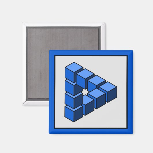 青おもしろい色の黒いグレー不可能な三角形ブロック マグネット (正面/裏面)