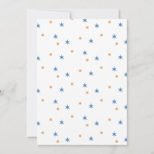 青おもしろい象と月。かわいい子供の男の子の誕生日 招待状 (裏面)