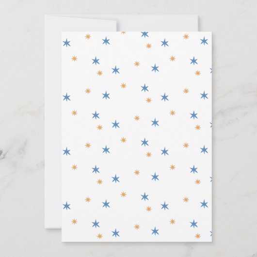 青おもしろい象と月。かわいい男の子の赤ちゃんシャワー 招待状 (裏面)