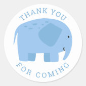 青おもしろい象。かわいい男の子感謝していの動物 ラウンドシール (正面)