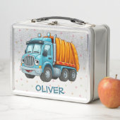 青おもしろい黄ダンプトラック メタルランチボックス (インサイチュ)