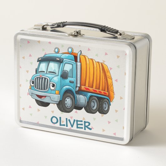 青おもしろい黄ダンプトラック メタルランチボックス (正面)