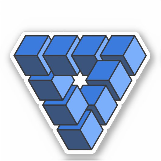 青おもしろい黒おもちゃブロック三角形アート シール (正面)