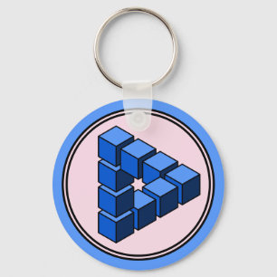青おもしろい黒ピンク不可能三角形ブロック キーホルダー