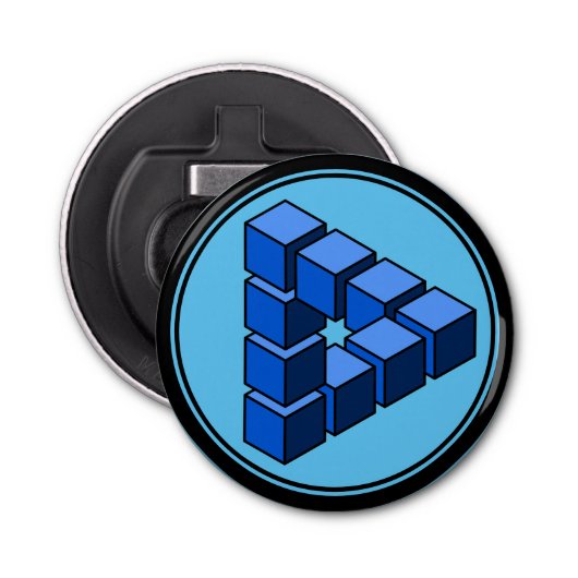 青おもしろい黒不可能三角形ブロック 栓抜き (正面)