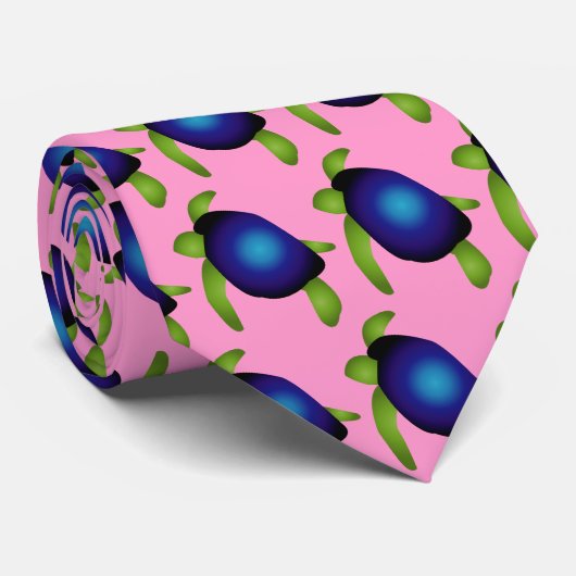 青およびアオウミガメのタイ(ピンク) ネクタイ (ロール)