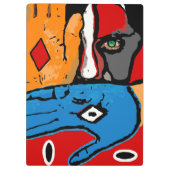 青およびオレンジクリップボードの顔そして手 クリップボード (裏面)