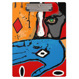 青およびオレンジクリップボードの顔そして手 クリップボード