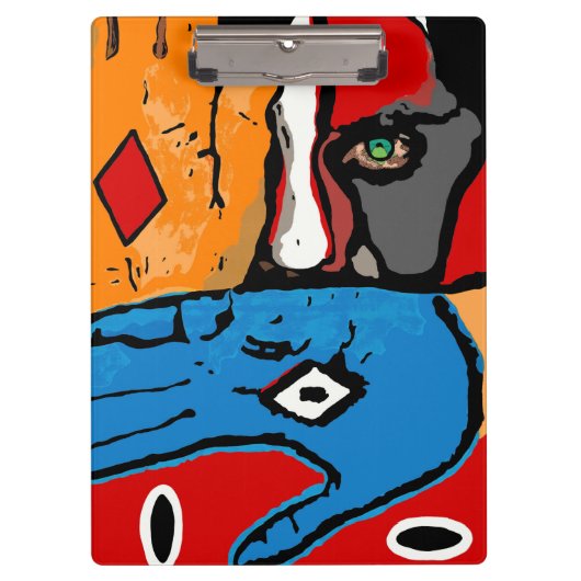 青およびオレンジクリップボードの顔そして手 クリップボード (正面)