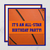 青およびオレンジバスケットボールの誕生会 招待状 (正面/裏面)