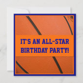 青およびオレンジバスケットボールの誕生会 招待状 (正面)