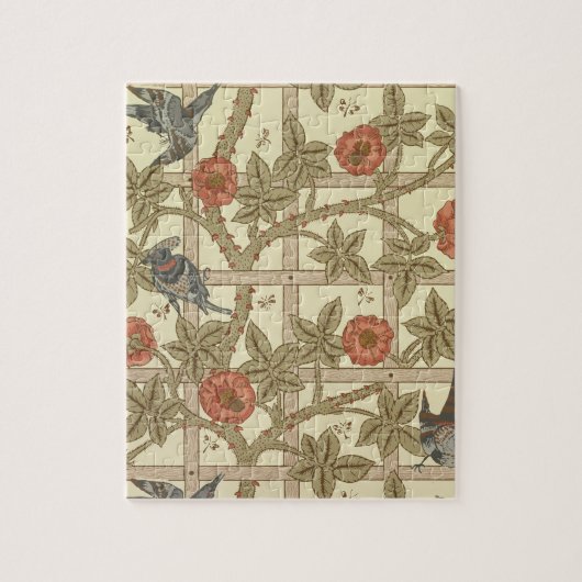 青およびオレンジ格子垣の壁紙のデザイン1864年 ジグソーパズル (縦)