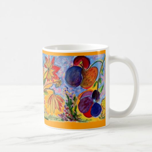 青およびオレンジ花のマグ コーヒーマグカップ (右)