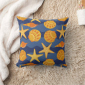 青およびオレンジ貝殻パターン クッション (ブランケット)