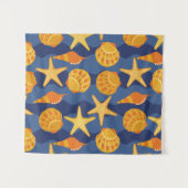 青およびオレンジ貝殻パターン タペストリー (正面(横))