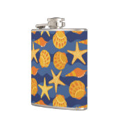 青およびオレンジ貝殻パターン フラスク (左)