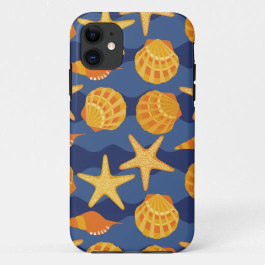 青およびオレンジ貝殻パターン Case-Mate iPhoneケース (裏面)