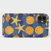 青およびオレンジ貝殻パターン Case-Mate iPhoneケース (裏面(横))